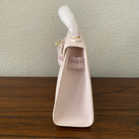 HOUSE OF HELLO Epsom Light Pink Leather Gold Satchel Bag Crossbody Dual Strap B4 - Picture 5 of 11